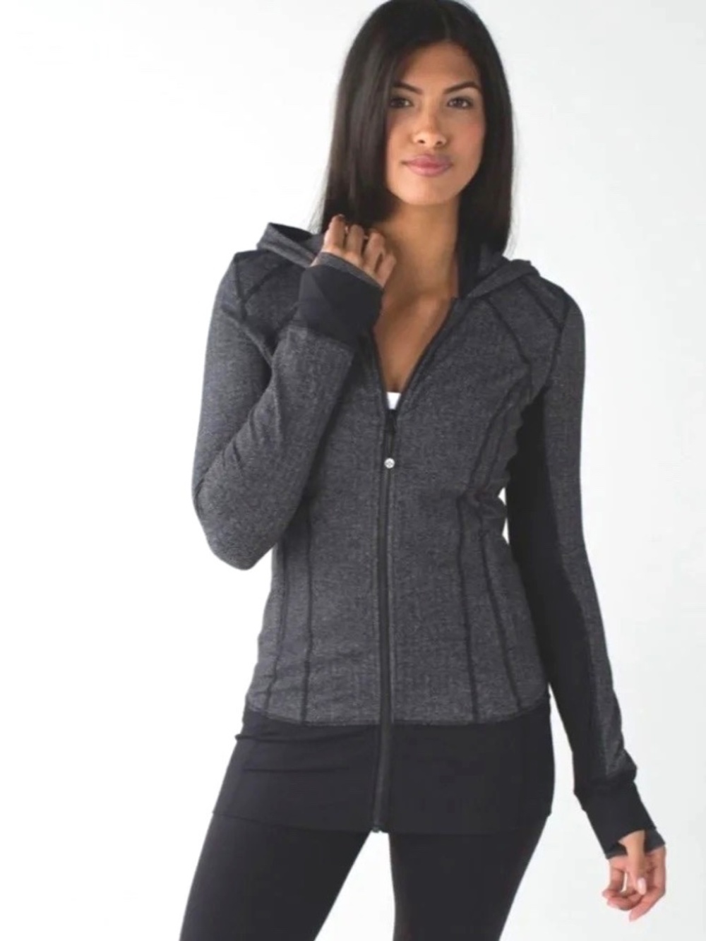 Lululemon Daily Practice Full Zip Jacket Heathered Herringbone Gray & Black 6